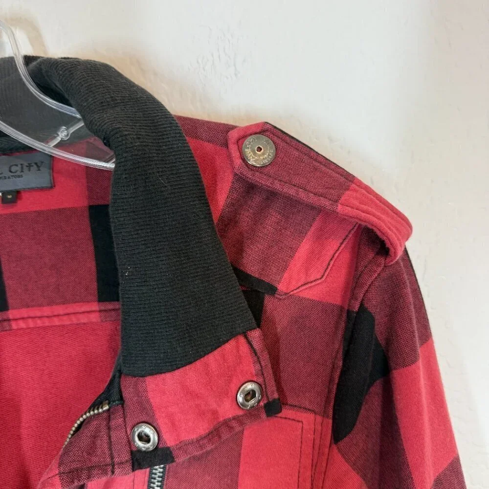 Kill City Red Black Plaid Flannel Jacket Punk Grunge Streetwear Medium